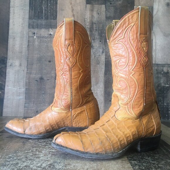 Los Altos Vintage Caiman Tail Western Cowboy Boots Mens 9 EE - Picture 12 of 12